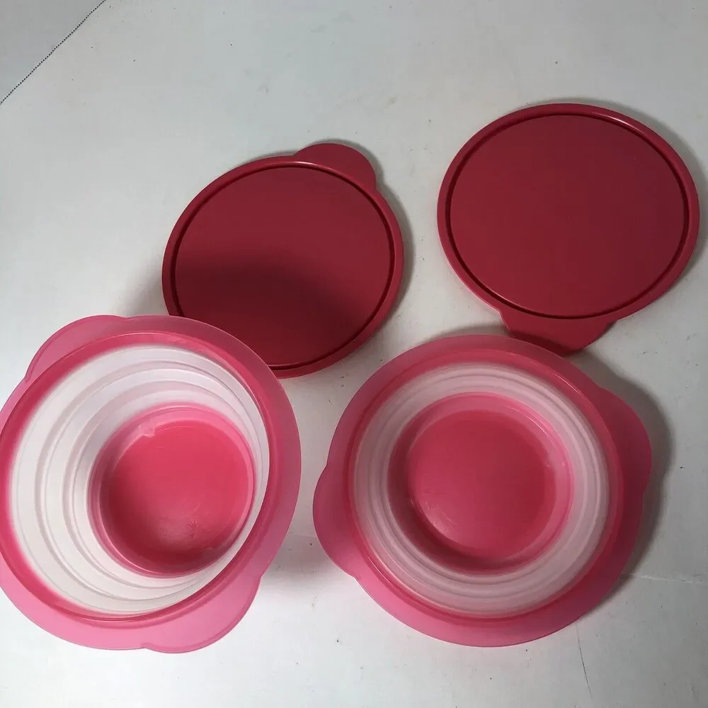 Tupperware Flat Out‎ Containers Collapsible Bowls Lot Set of 2 Pink 700 ml E1